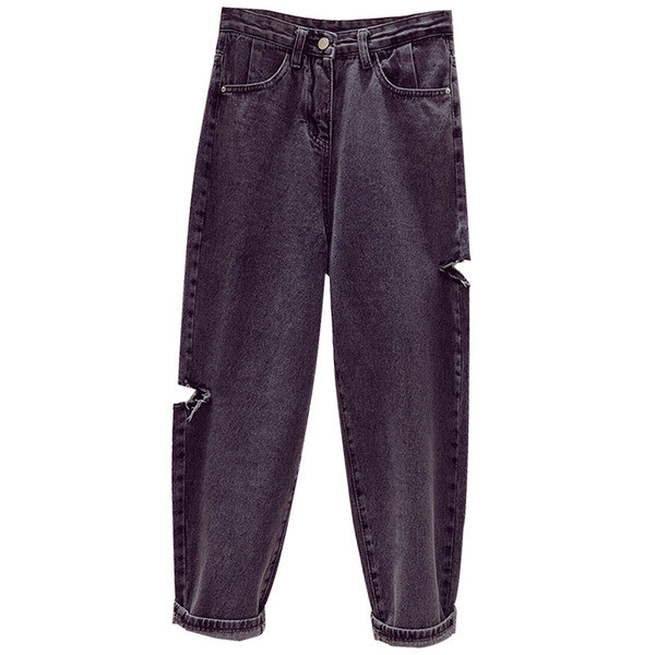 Blugi moderni de dama cu motive rupte in negru si albastru