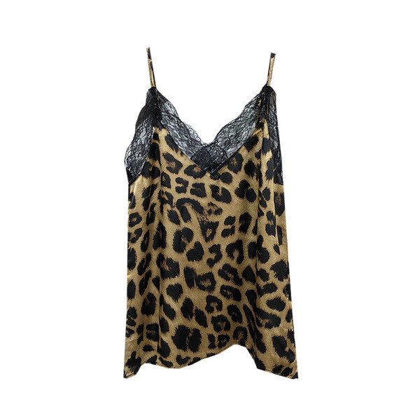 Maieu elegant de damă cu bretele subțiri, dantelă și imprimeu animal