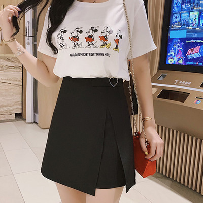 Fusta casual de dama in roz si negru cu talie inalta