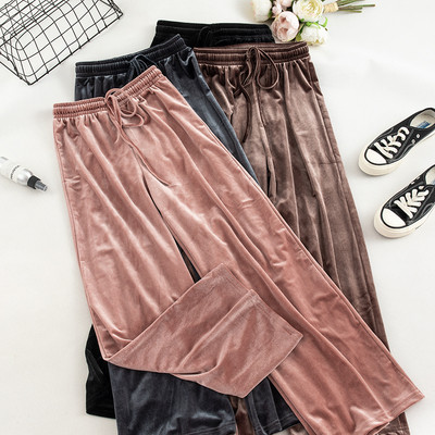 Модерен дамски панталон от кадифе с висока талия в няколко цвята