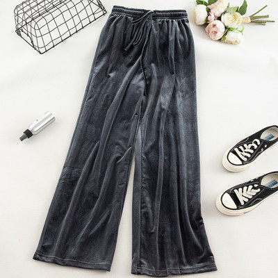 Pantaloni de dama moderni din catifea cu talie inalta in mai multe culori