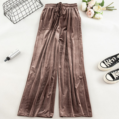 Pantaloni de dama moderni din catifea cu talie inalta in mai multe culori