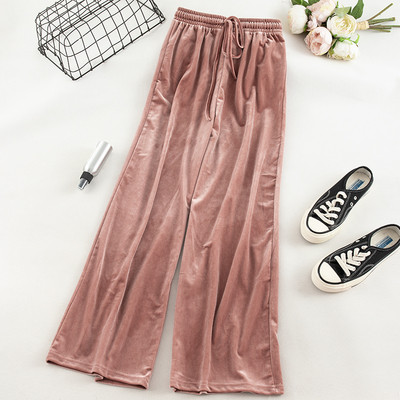 Pantaloni de dama moderni din catifea cu talie inalta in mai multe culori