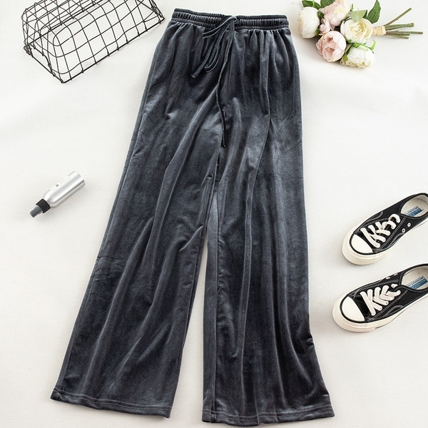 Pantaloni de dama moderni din catifea cu talie inalta in mai multe culori