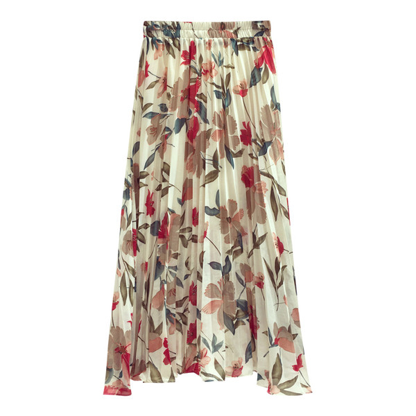 Fusta de dama moderna plisata cu motive florale