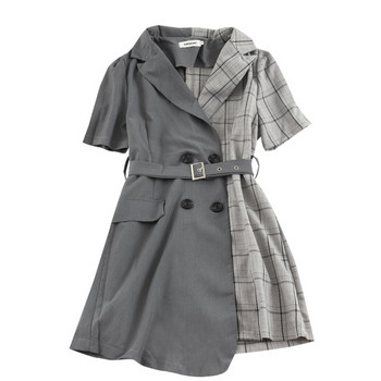 Rochie elegantă de damă cu curea de culoare gri și negru