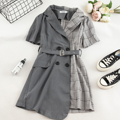 Rochie elegantă de damă cu curea de culoare gri și negru