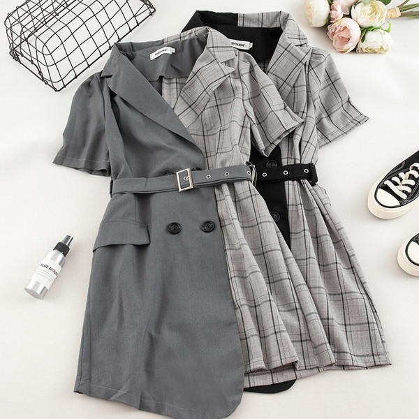 Rochie elegantă de damă cu curea de culoare gri și negru