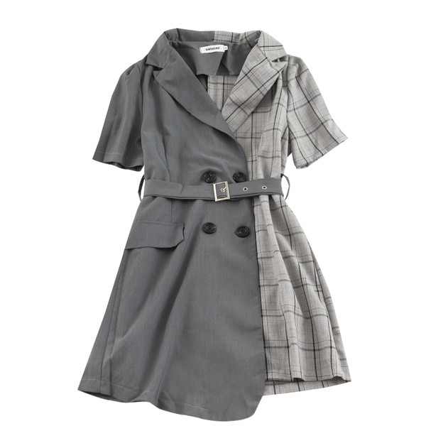 Rochie elegantă de damă cu curea de culoare gri și negru