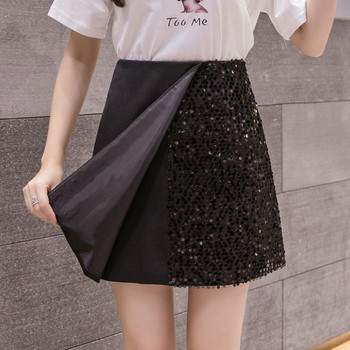 Fusta de dama eleganta cu paiete in alb si negru cu talie inalta