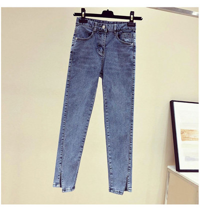 Blugi de dama actuali cu talie inalta in albastru si negru