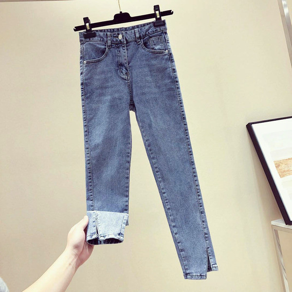 Blugi de dama actuali cu talie inalta in albastru si negru