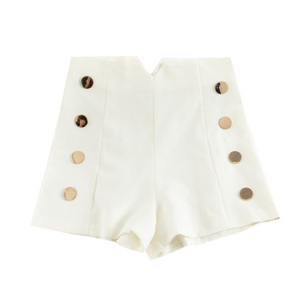 Pantaloni scurți moderni de damă cu nasturi în alb-negru