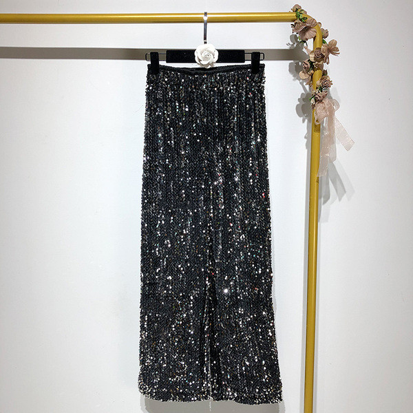 Pantaloni moderni de dama in negru cu paiete