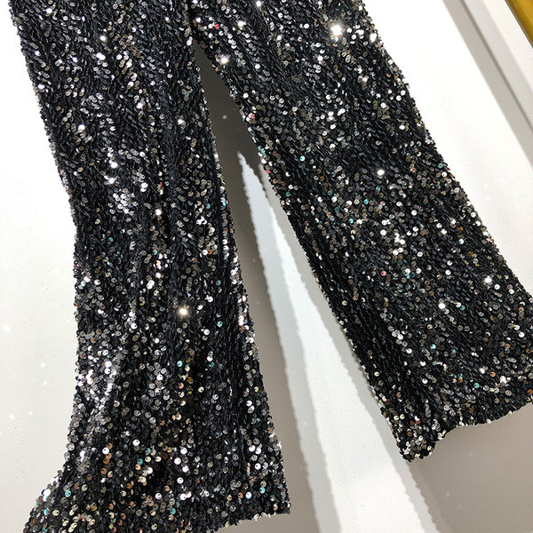 Pantaloni moderni de dama in negru cu paiete