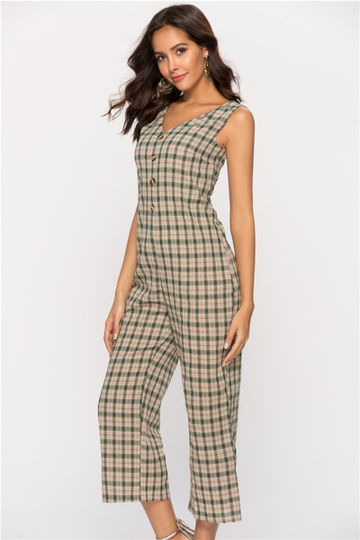 Γυναικεία καρό  ολόσωμη φόρμα με κουμπιά