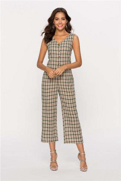 Γυναικεία καρό  ολόσωμη φόρμα με κουμπιά