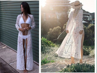 Pareo lung de dama din dantela in alb si negru