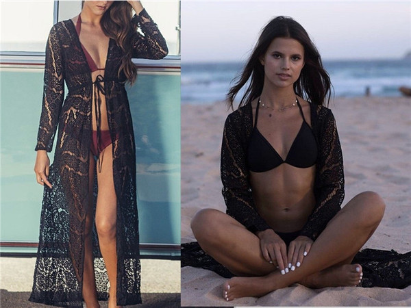 Pareo lung de dama din dantela in alb si negru