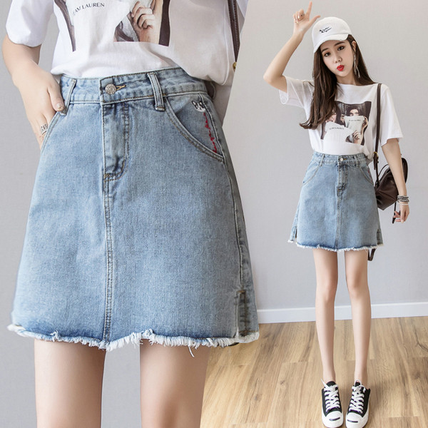 Fusta de dama moderna din denim cu talie inalta