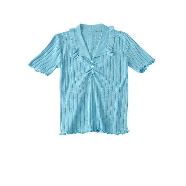 Bluza de dama model nou cu decolteu in V in albastru, alb si negru