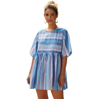 Rochie de dama in dungi colorate cu maneci 3/4 - doua culori