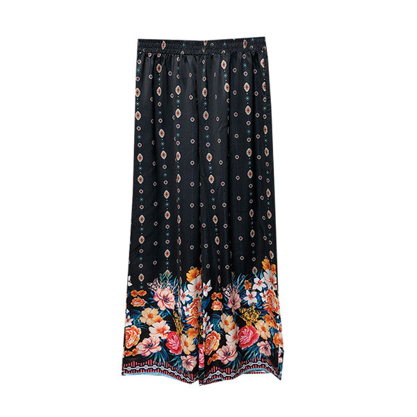 Pantaloni moderni de dama de culoare neagra cu model floral