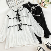 Camasa de dama eleganta model lat cu cravate in alb-negru