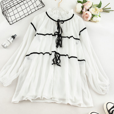 Camasa de dama eleganta model lat cu cravate in alb-negru