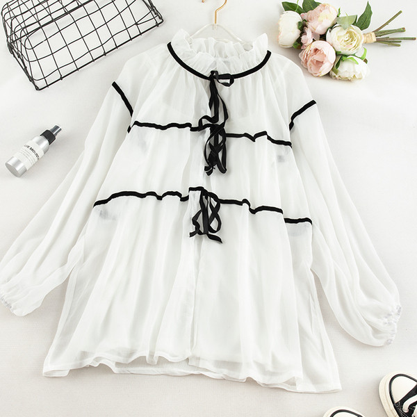 Camasa de dama eleganta model lat cu cravate in alb-negru