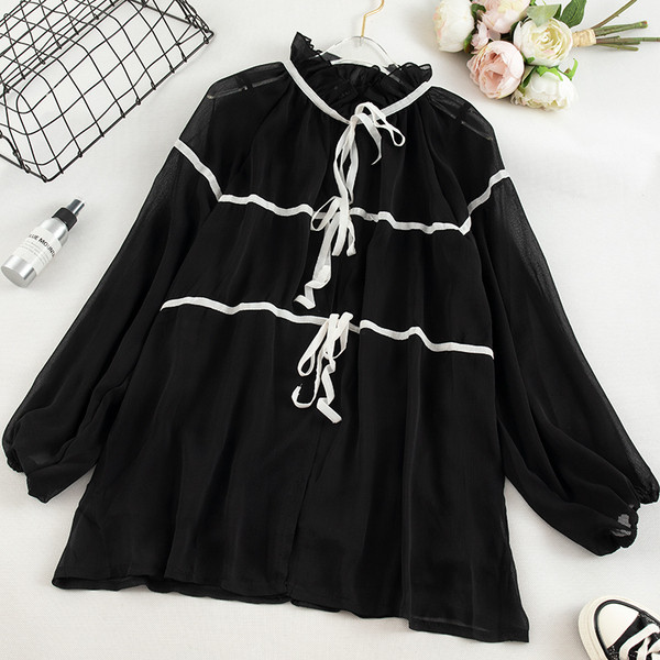 Camasa de dama eleganta model lat cu cravate in alb-negru