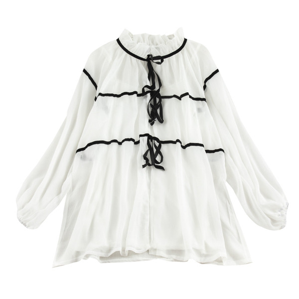 Camasa de dama eleganta model lat cu cravate in alb-negru