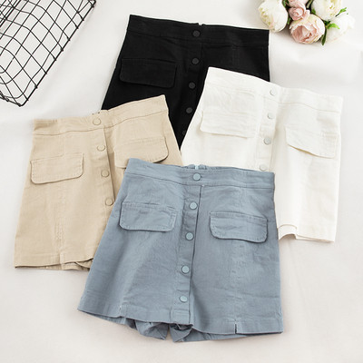 Модерни къси дамски панталони с висока талия и копчета в няколко цвята
