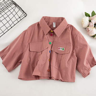 Cămașă scurtă de damă cu nasturi colorați și buzunare în mai multe culori