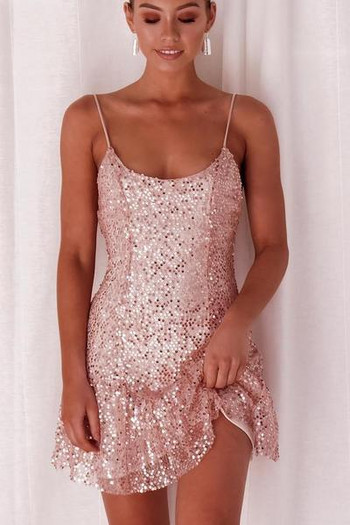 Rochie eleganta de dama cu bretele subtiri cu un element de paiete