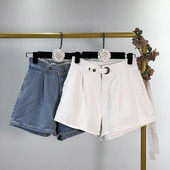 Blugi scurti de dama in doua culori - albastru si alb