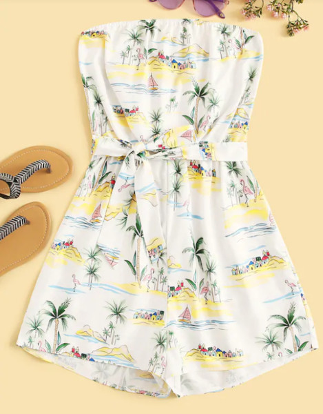 Γυναικεία ολόσωμη φόρμα στράπλες με έγχρωμη εκτύπωση