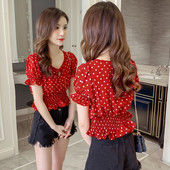 Bluză de damă actuală în roșu și alb cu puncte