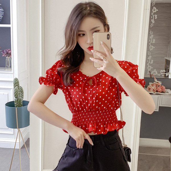 Bluză de damă actuală în roșu și alb cu puncte