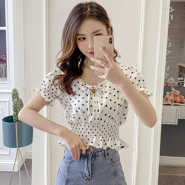 Bluză de damă actuală în roșu și alb cu puncte