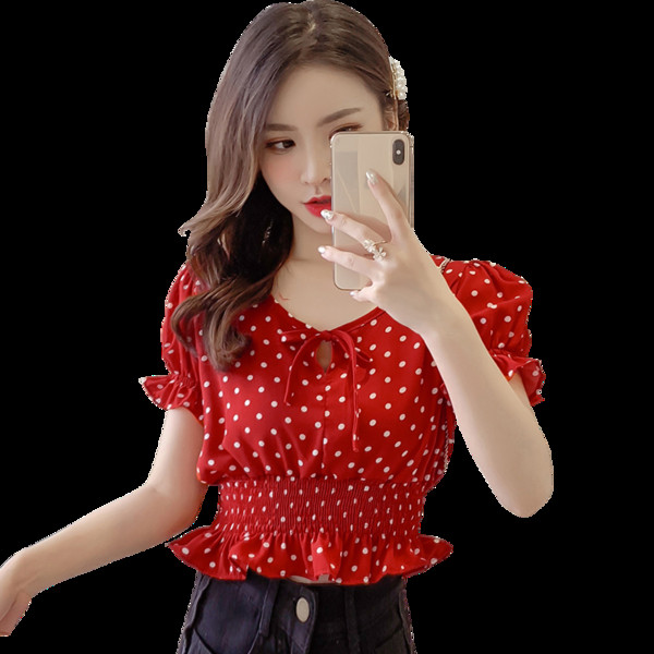 Bluză de damă actuală în roșu și alb cu puncte