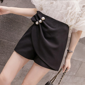 Fusta de dama eleganta in alb si negru cu talie inalta si perle decorative