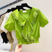 Cămașă de damă cu mâneci scurte și dantelă în mai multe culori