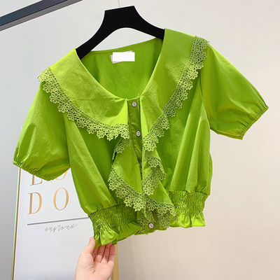 Cămașă de damă cu mâneci scurte și dantelă în mai multe culori