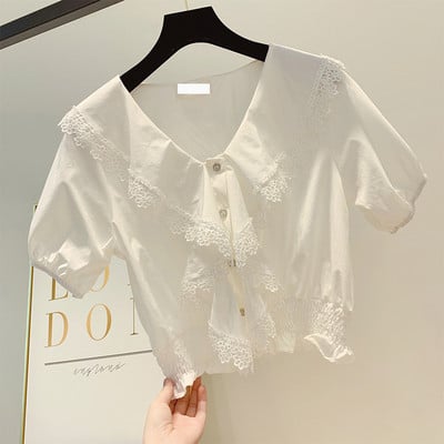 Cămașă de damă cu mâneci scurte și dantelă în mai multe culori