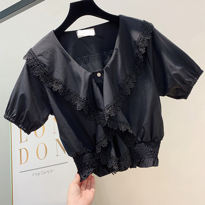 Cămașă de damă cu mâneci scurte și dantelă în mai multe culori