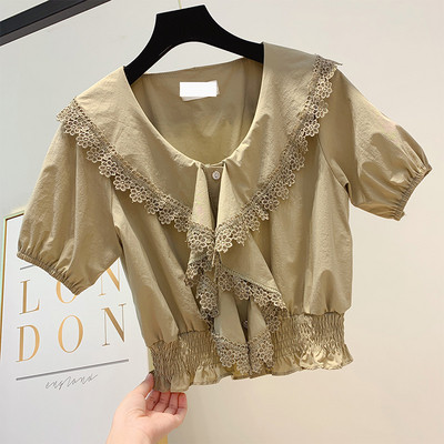 Cămașă de damă cu mâneci scurte și dantelă în mai multe culori