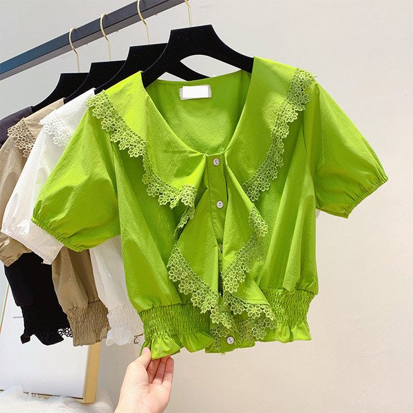 Cămașă de damă cu mâneci scurte și dantelă în mai multe culori