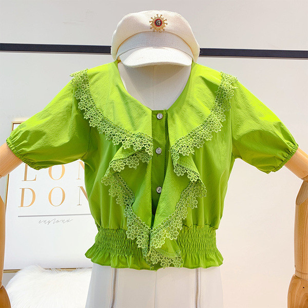 Cămașă de damă cu mâneci scurte și dantelă în mai multe culori