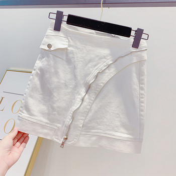 Fusta de dama moderna din denim cu fermoar alb